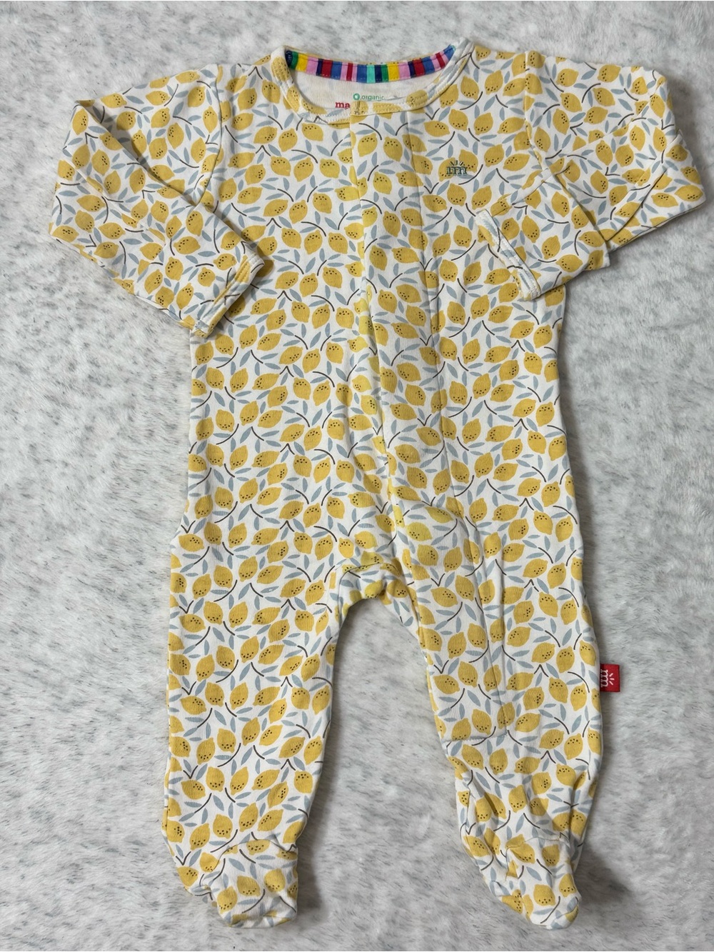 Magnetic Me Lemon Print Footie Sleeper 0-3M Baby Organic Cotton Yellow Fruit